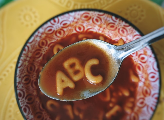 A spoonful of letters with alphabet soup