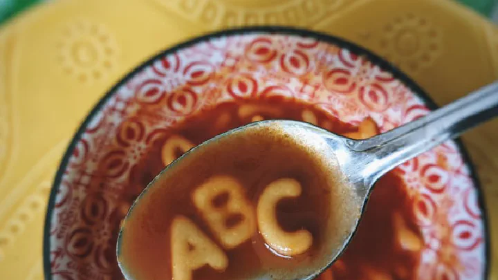 A spoonful of letters with alphabet soup