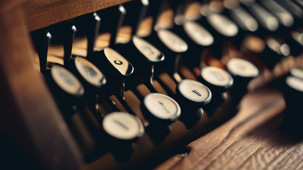 Close-up of vintage typewriter keys catching the light